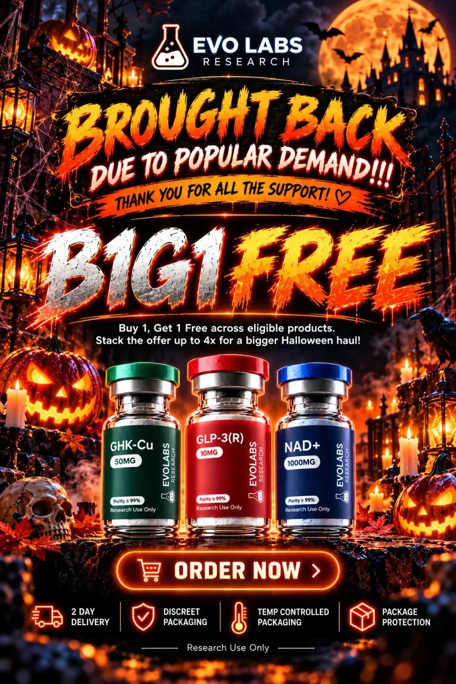 B1G1 Free, brought back due to popular demand: buy 1, get 1 free across eligible products, up to 4 free per order.